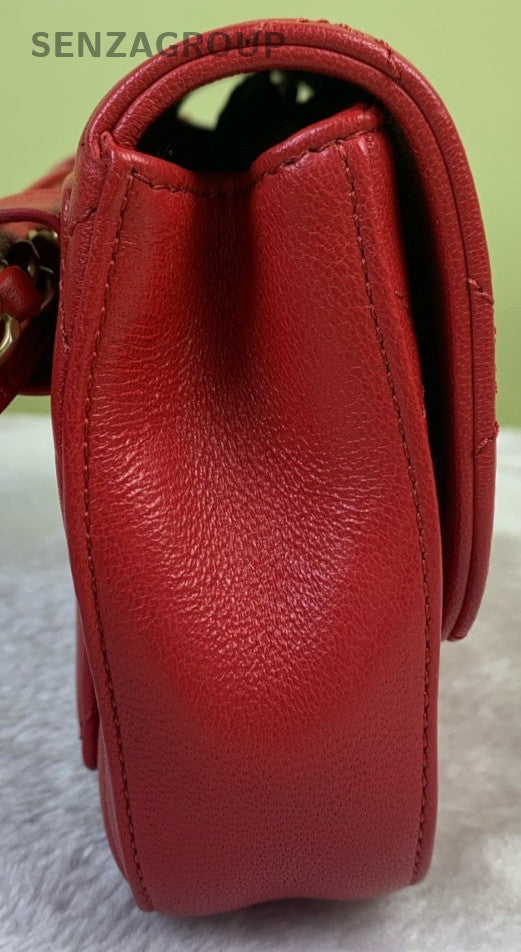 Chanel 19B 2Way Chain Shoulder Bag Crossbody Red Gold Used Women Classic