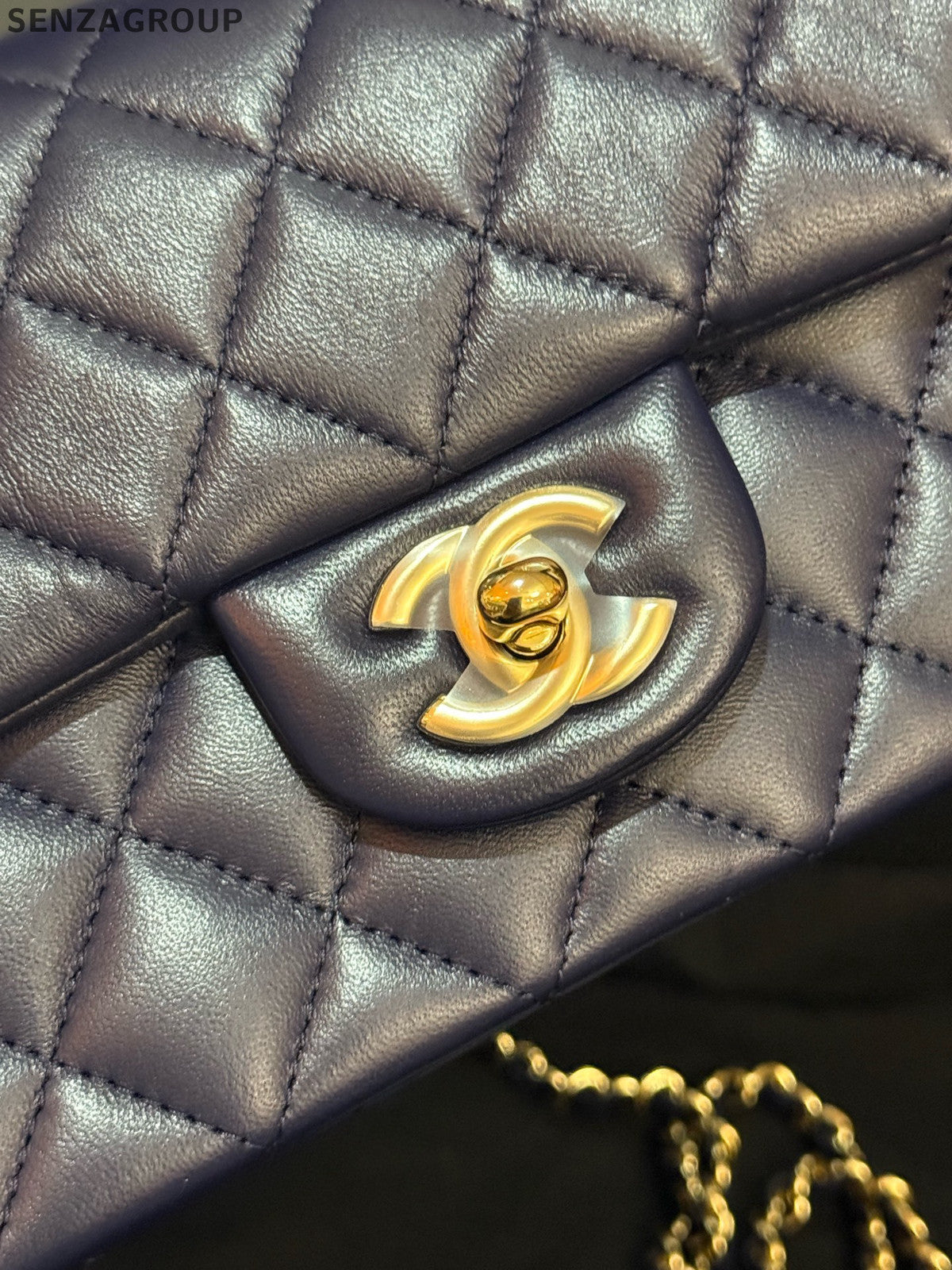Chanel Classic Flap Mini Blue Gold Chain Shoulder Crossbody Bag Women
