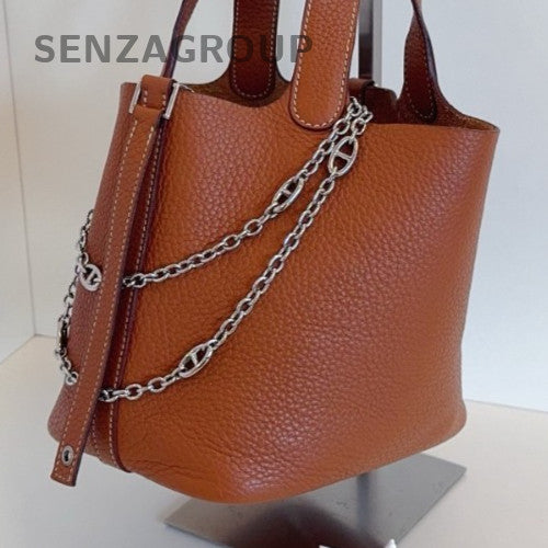 Hermes Picotin Lock Silver Hardware Tote Bag Brown Women Classic Designer