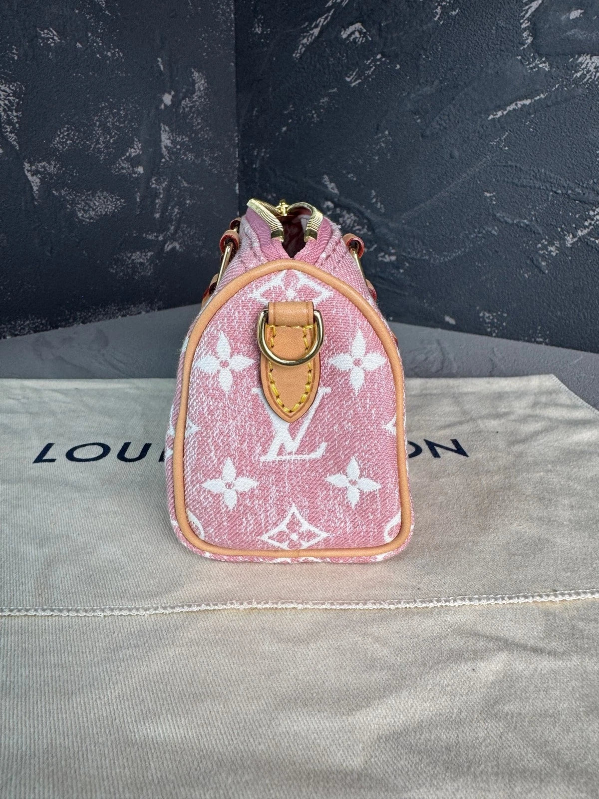 Louis Vuitton Speedy Nano Pink Denim Crossbody Handbag For Women