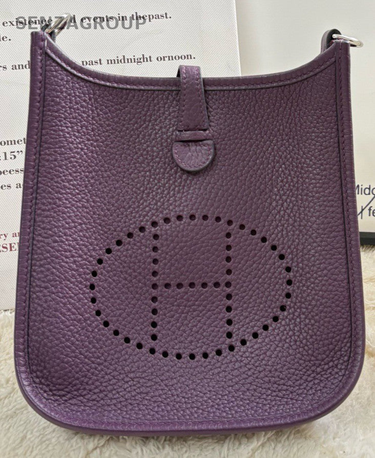 HERMES Evelyne Mini Shoulder Bag Crossbody Purple Silver Used Women Classic