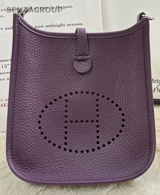HERMES Evelyne Mini Shoulder Bag Crossbody Purple Silver Used Women Classic