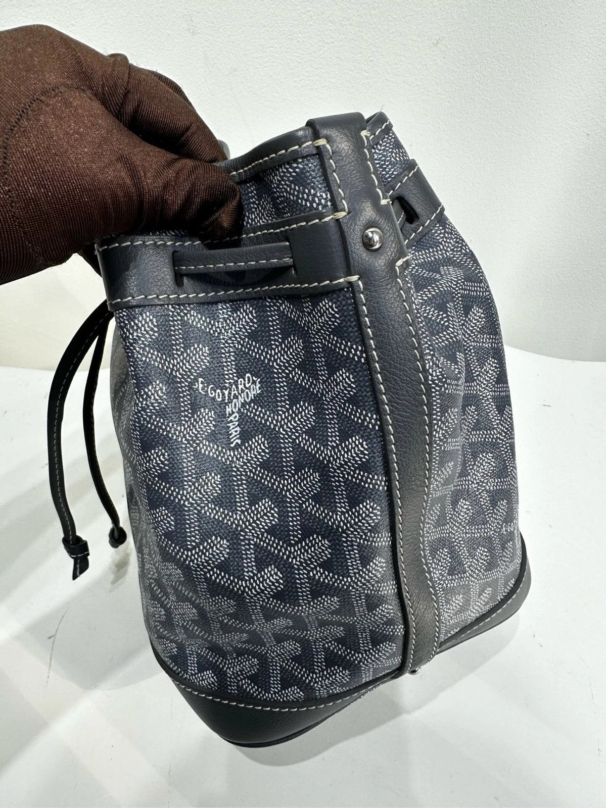 Authentic Goyard Gray Monogram Drawstring Bucket Bag For Women