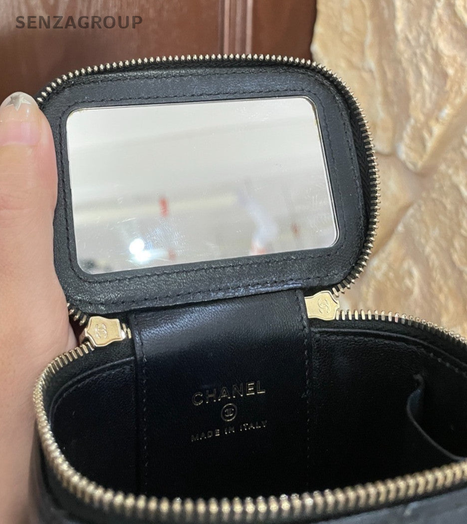 Chanel Vanity Box Chain Crossbody Black Gold Diamond Women Classic Fashion