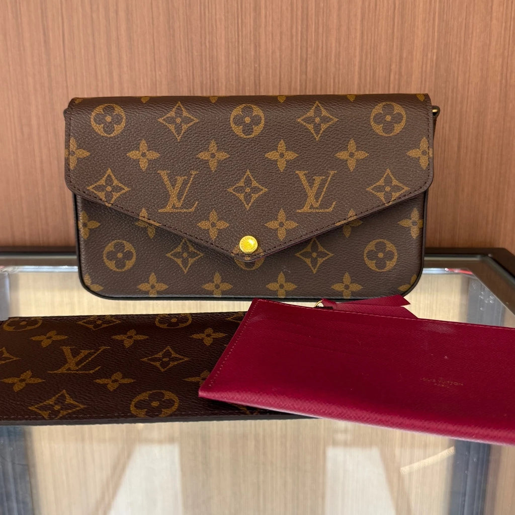Louis Vuitton Monogram Canvas Clutch Chain Crossbody Bag Brown For Women