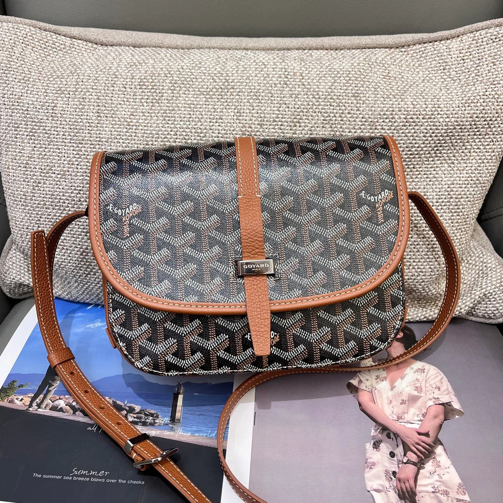 Goyard Belvedere Canvas PM Shoulder Crossbody Black Brown Silver Excellent