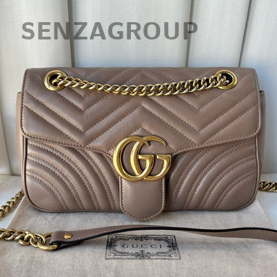 Gucci Marmont 26 Chain Shoulder Crossbody Bag Brown Gold Hardware