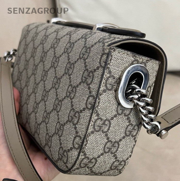 Gucci GG Supreme 2Way Shoulder Bag Crossbody Brown Silver Women Classic