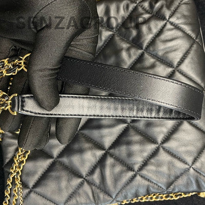 Chanel 21B Tote Chain Shoulder Bag Black Gold CC Logo Quilted
