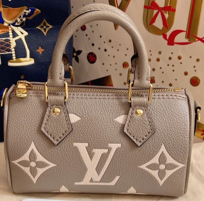 Louis Vuitton Speedy NANO Elephant Gray Handbag 2WAY Crossbody Almost Brand NEW