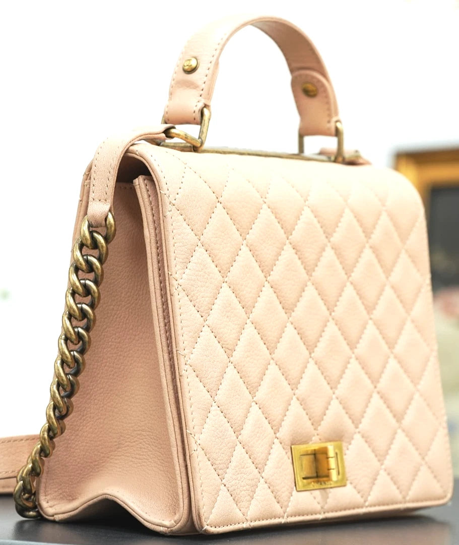 CHANEL Top Handle Diamond pattern Handbag Pink Gold Shoulder Bag - Pre-Owned