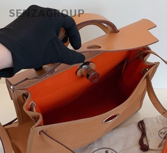Hermes Herbag31 Top Handle Bag Crossbody Brown Orange Silver Women Classic