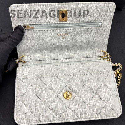 Chanel WOC Lambskin Gold Chain Shoulder Crossbody Bag Quilted Classic