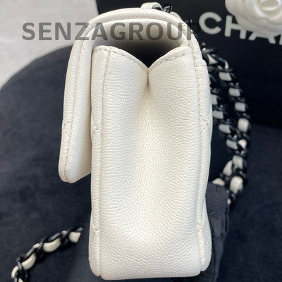 Chanel Black & White Mini Flap Bag Calfskin Chain Shoulder Crossbody