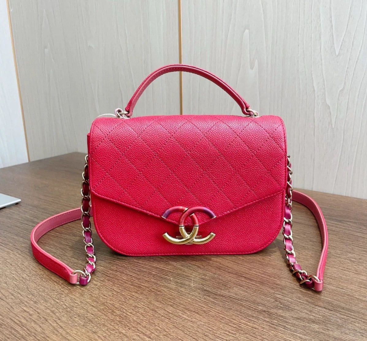 Chanel Coco Curve Cuba Calfskin Top Handle Bag Shoulder Bag Crossbody Red