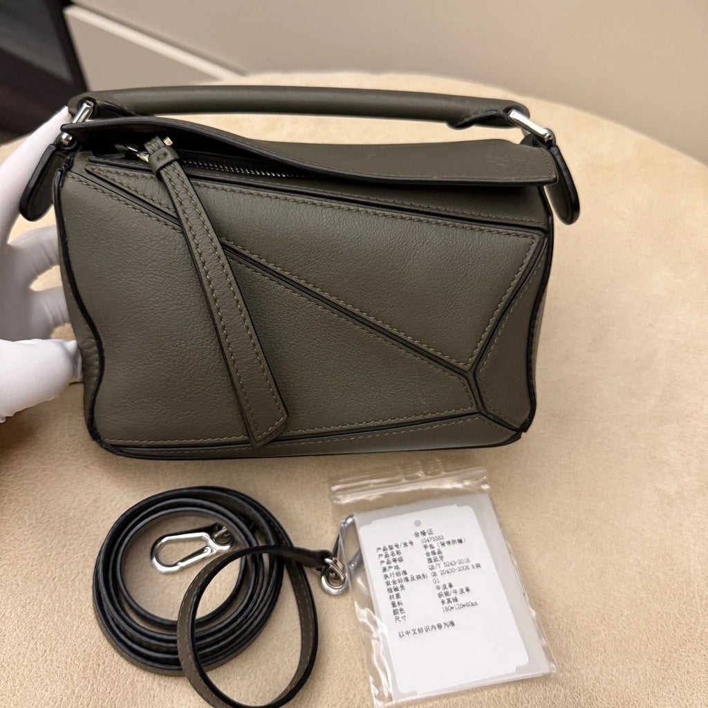 LOEWE Calfskin Puzzle Mini Green Crossbody Bag For Women