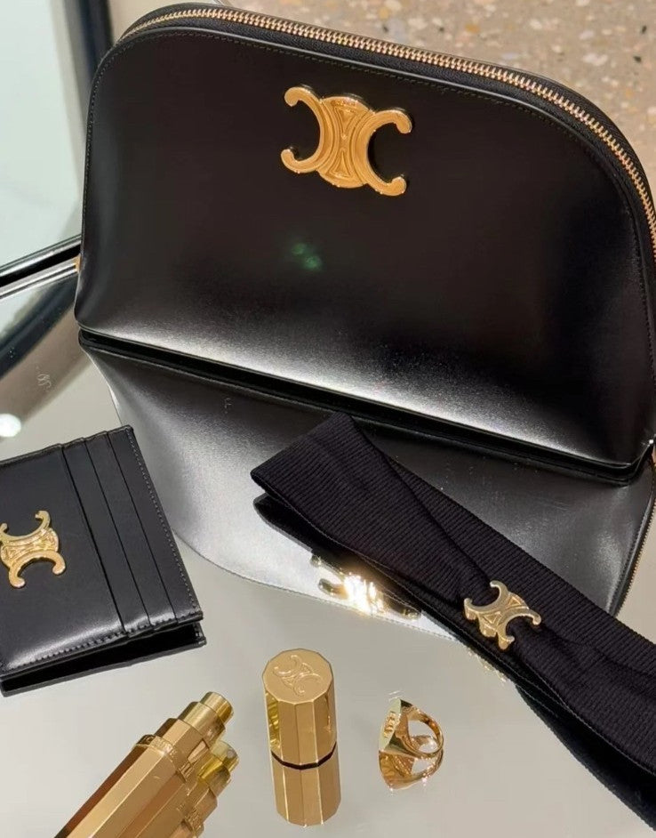 CELINE Triomphe Alma Handbag Black Gold Classic Brand NEW