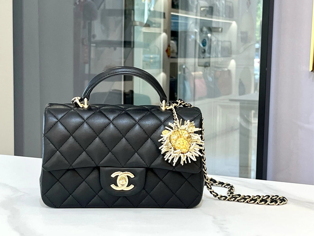 CHANEL CF Big Mini Top Handle Bag Black Lambskin For Women