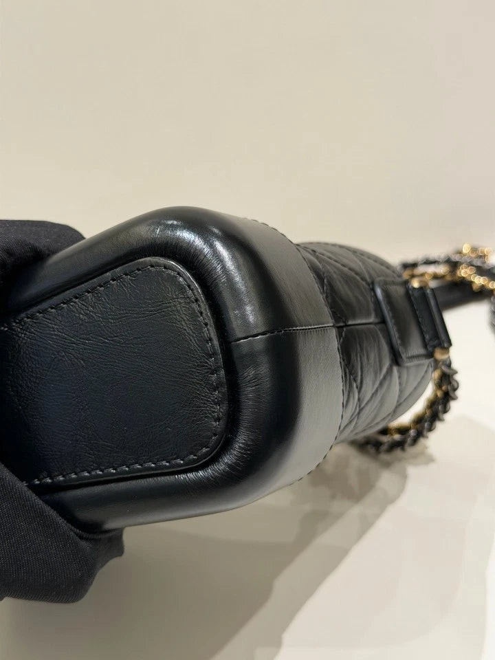 Chanel Gabrielle PM Chain Shoulder Bag Crossbody Black Gold Women