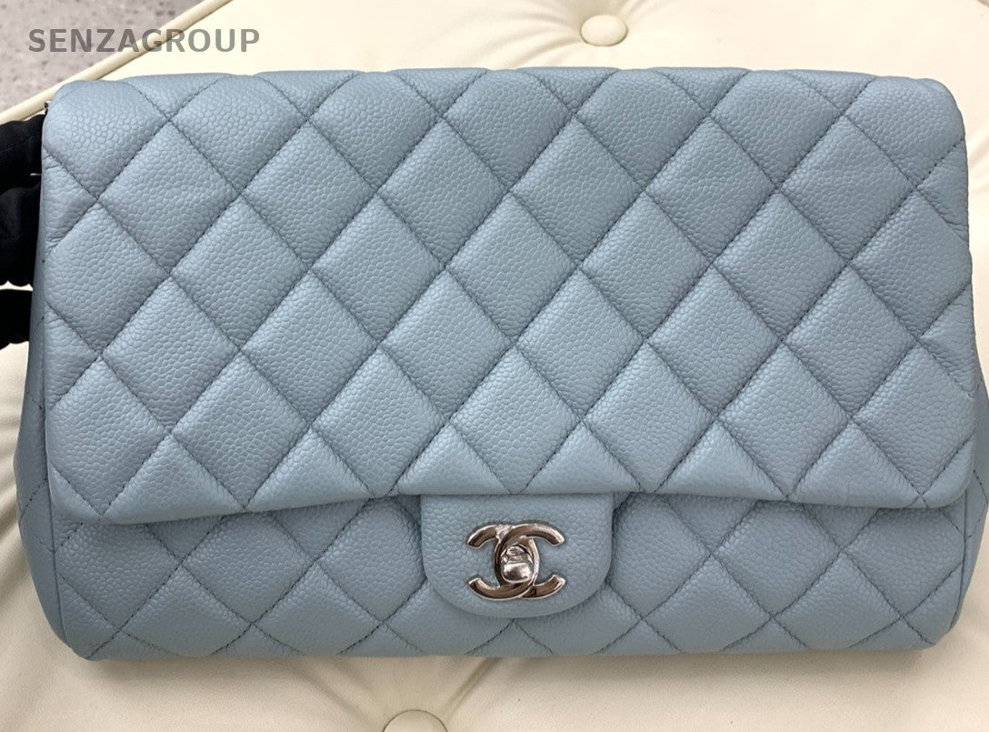 Chanel Timeless Classic Flag Armpit Caviar Leather Shoulder Bag Blue Women
