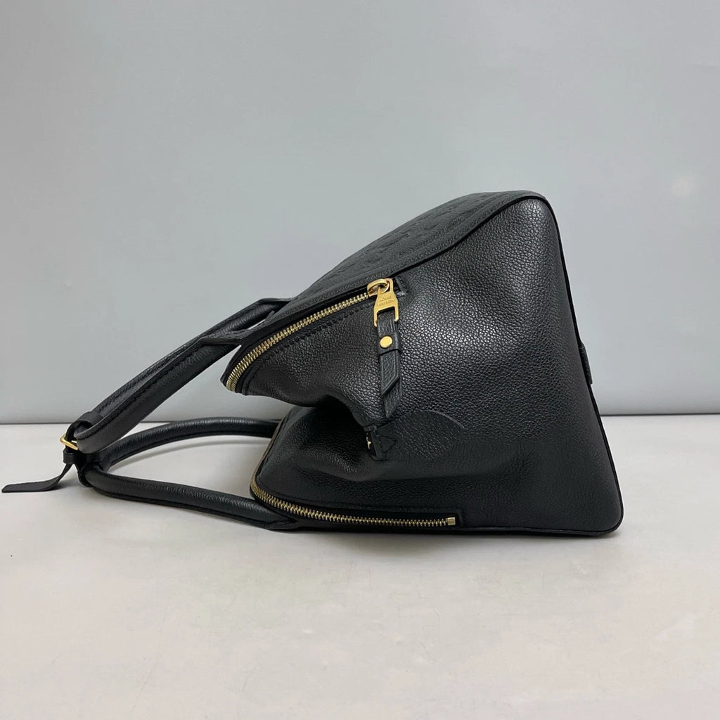 Authentic Louis Vuitton Marais Calfskin Monogram Top Handle Bag Black GHW