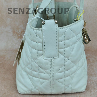 Dior Toujours Small Tote Bag White Gold Checkered Calfskin Classic Women