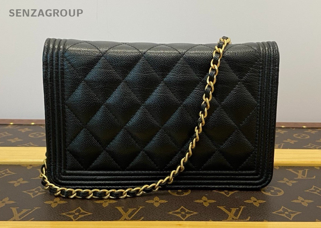 Chanel Leboy woc Diamond Pattern Chain Shoulder bag Crossbody Black Gold Women