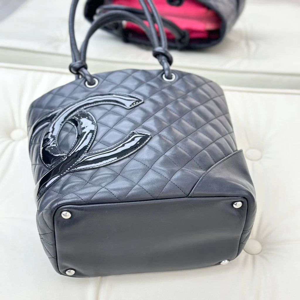Chanel Cambon Bucket Calfskin Top Handle Bag Black Women Classic S