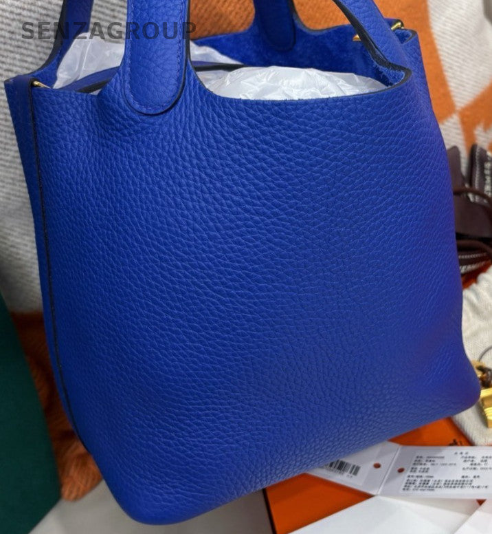 Hermes Picotin Lock Gold Hardware Tote Bag Blue Used Women Classic Designer