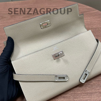 Hermès Kelly Wallet Grey Silver Hardware Women's Classic Fashion