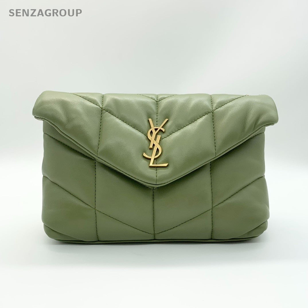 YSL Saint Lauren Puffer PM Quilted Lambskin Shoulder Crossbody Bag Green Women