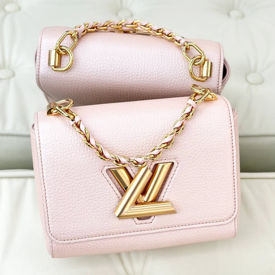 Louis Vuitton Twist PM Calfskin Top Handle Crossbody Bag Pink Gold Women S