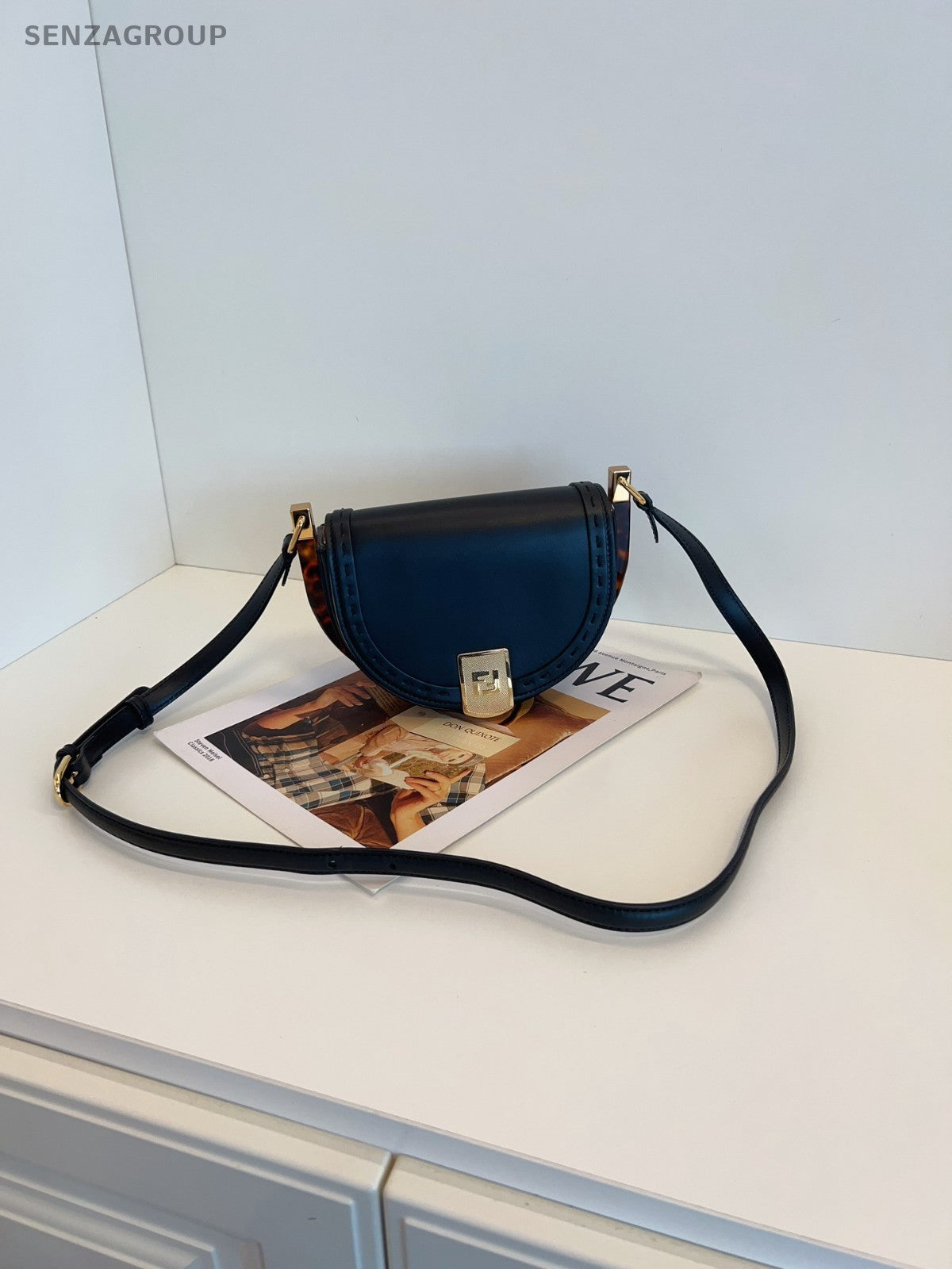 FENDI Moonligth Leather Black gold Saddle bag Shoulder bag Crossbody