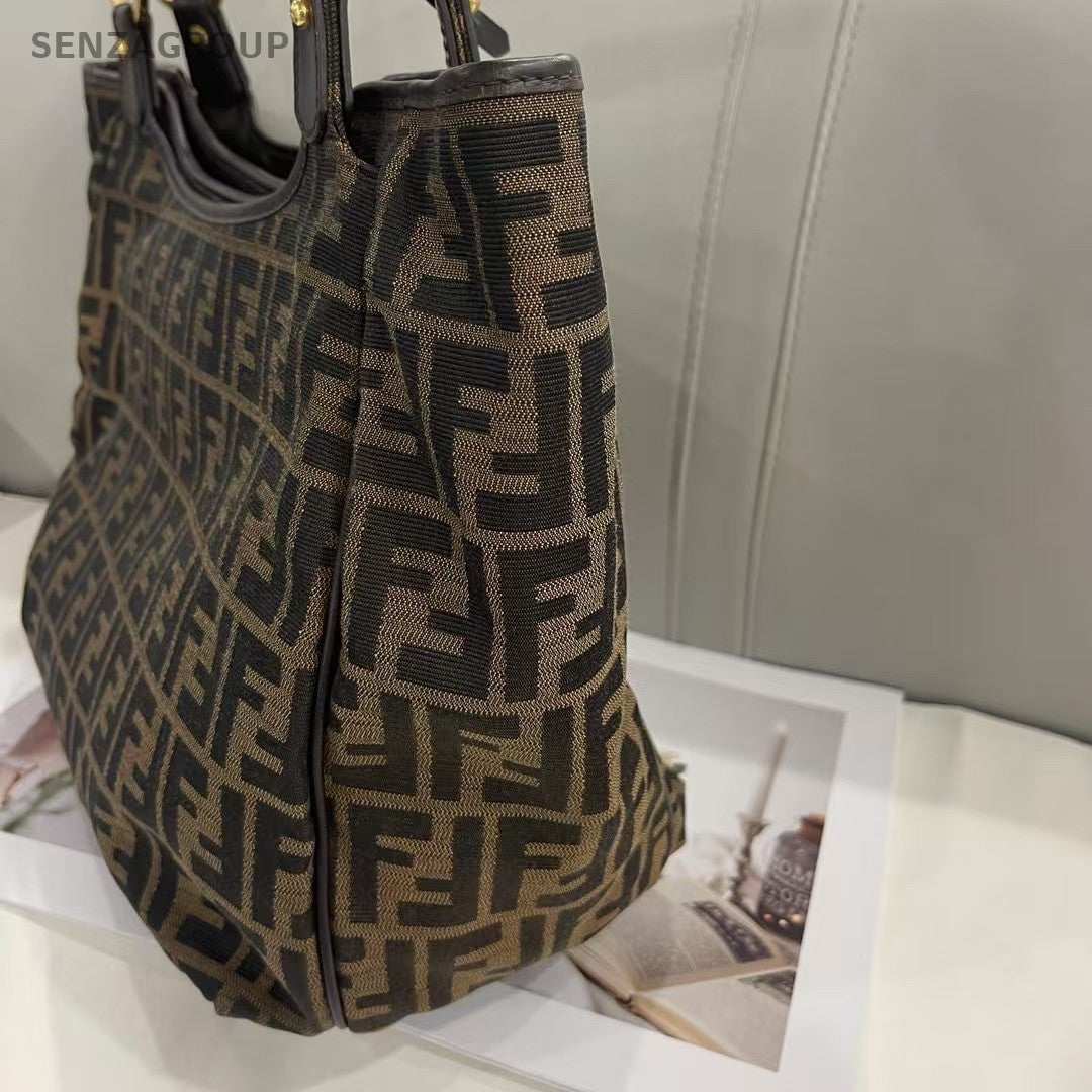 Fendi FF Logo Tote Monogram Shoulder bag Brown Women Canvas