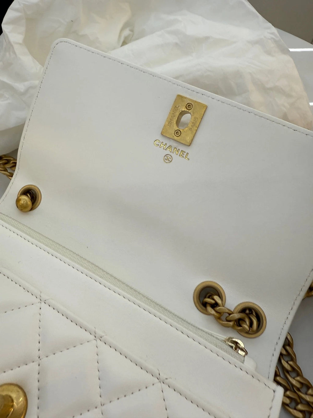 CHANEL White Gold WOC Crossbody Bag For Women