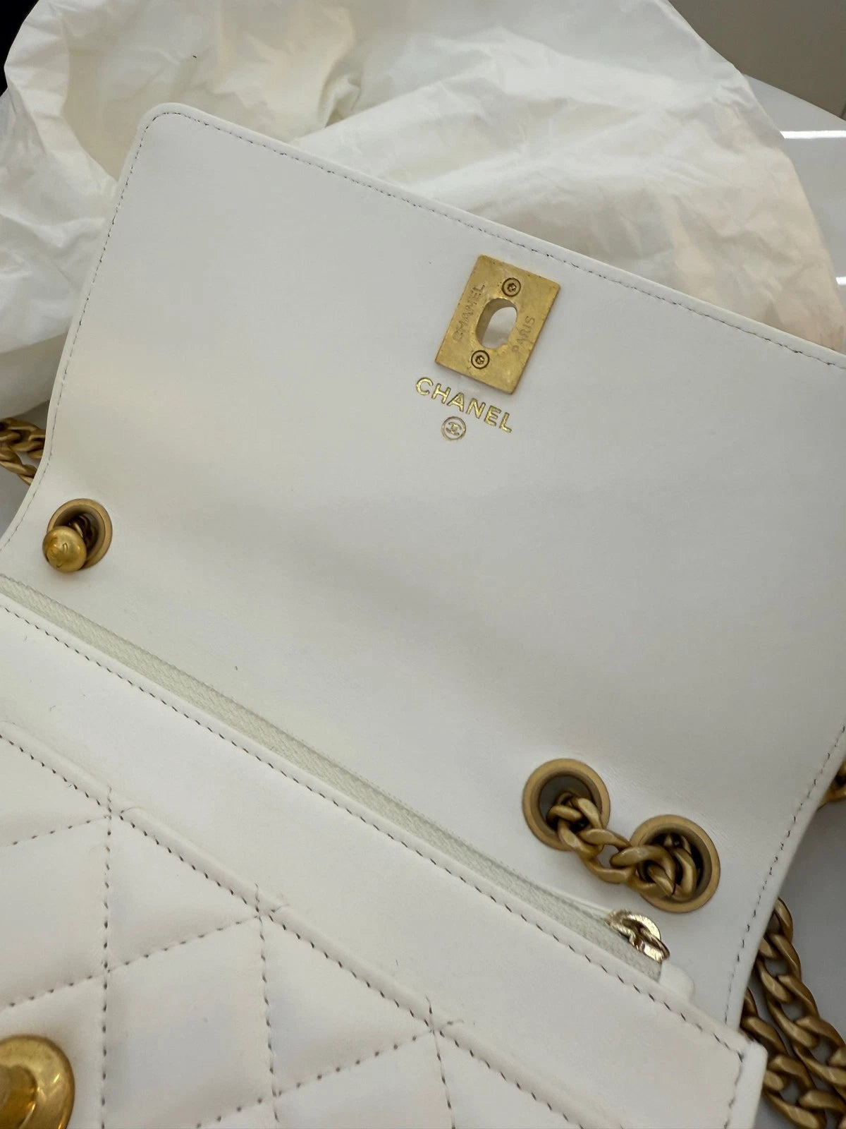 CHANEL White Gold WOC Crossbody Bag For Women