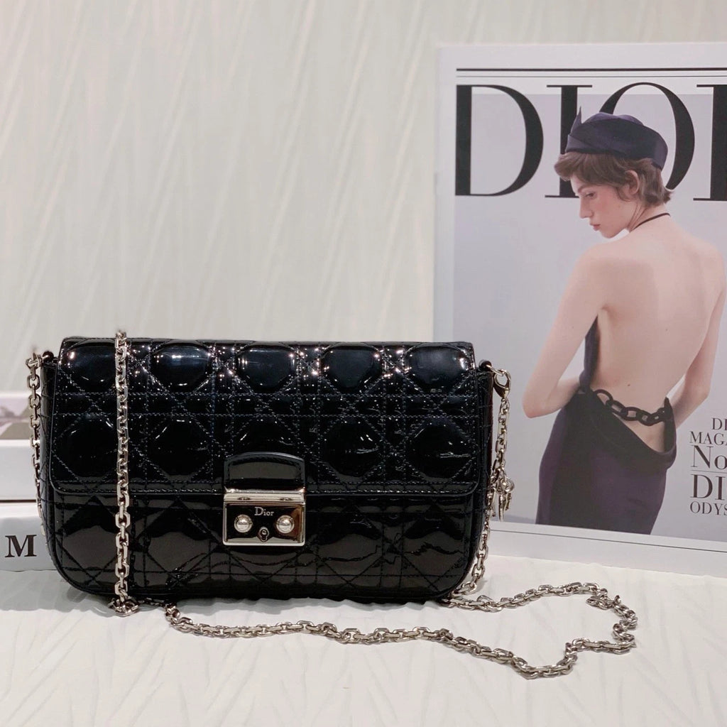 Dior Miss Dior Black Patent Chain Shoulder Crossbody For Women