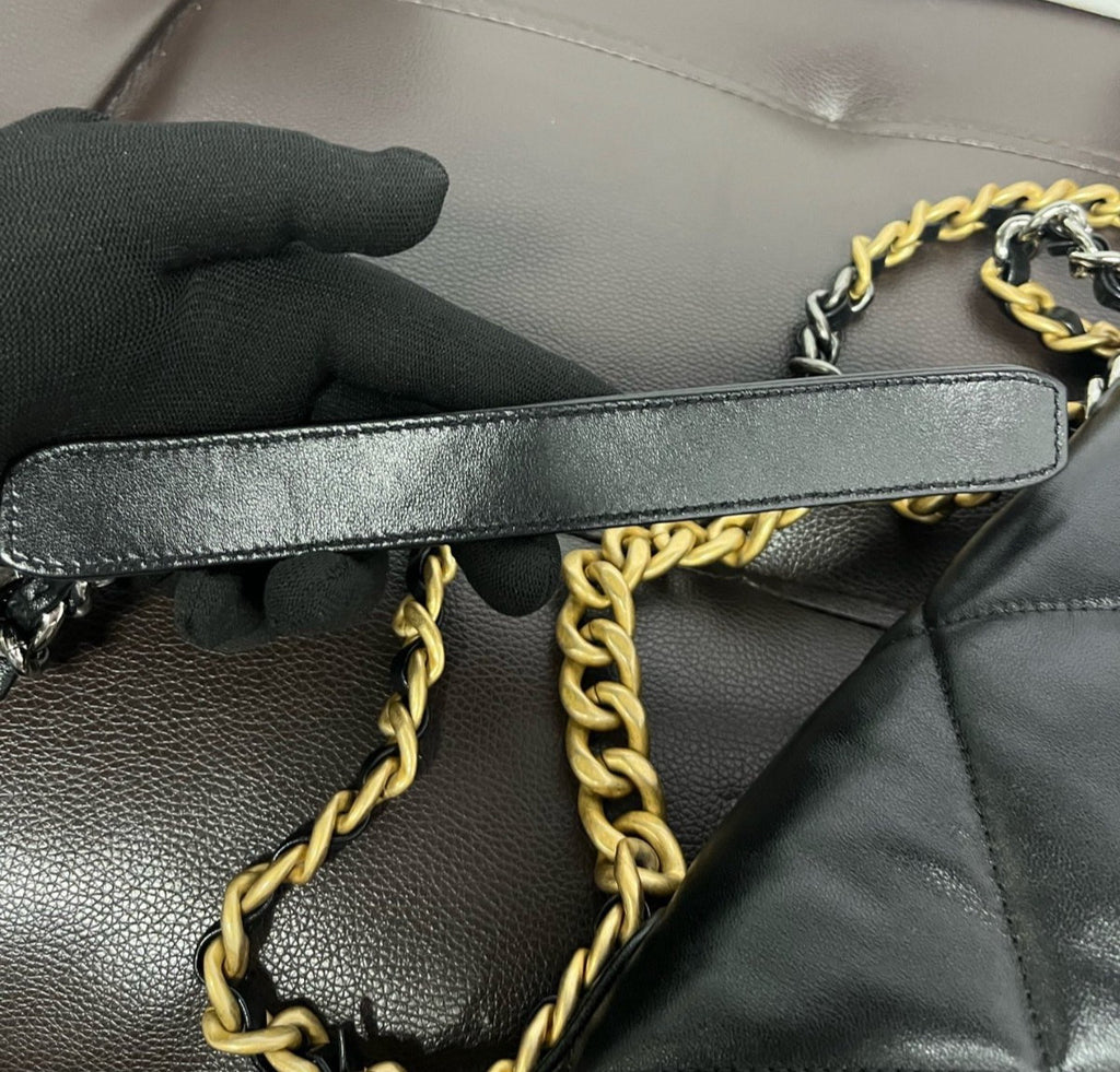 Chanel 19Bag PM Chain Top Handle Shoulder Crossbody Black Gold Women Classic
