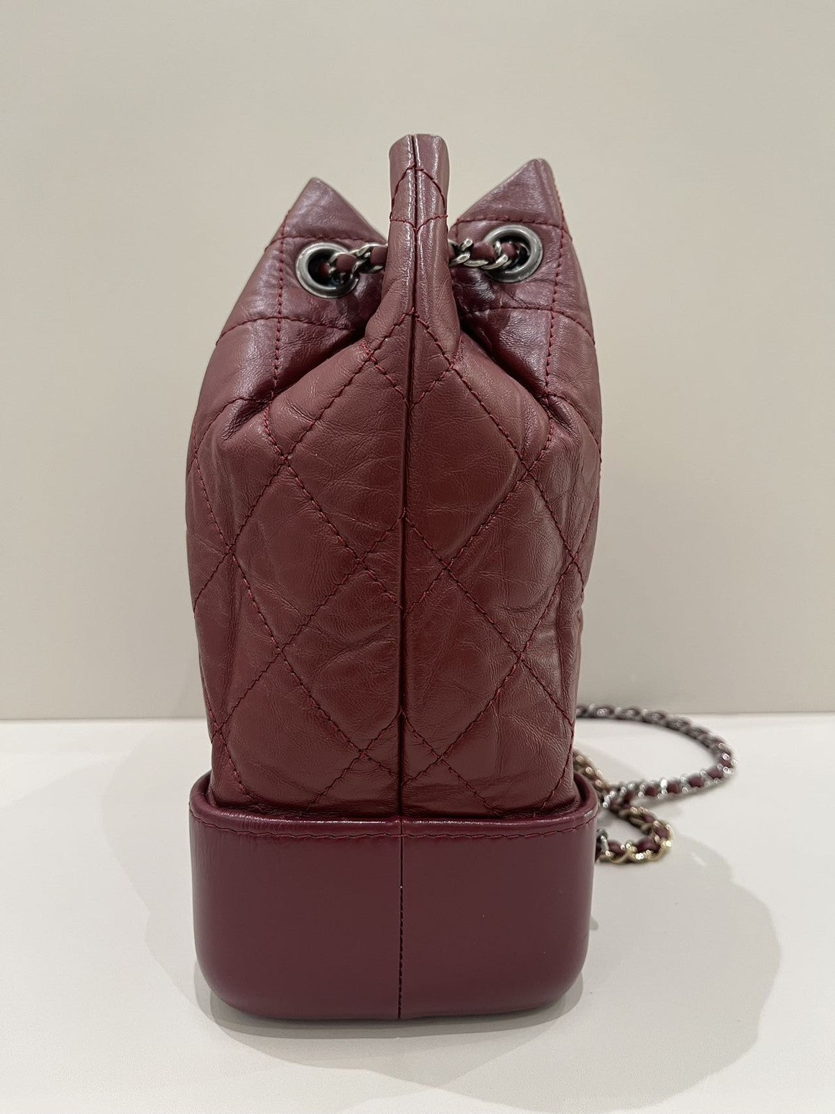 Chanel Gabrielle Backpack Red Silver Quilted Classic Women's Bag