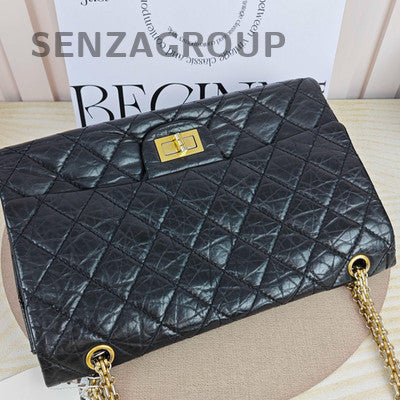 Chanel 2.55 Jumbo Black Gold Quilted Chain Shoulder Bag Classic Women