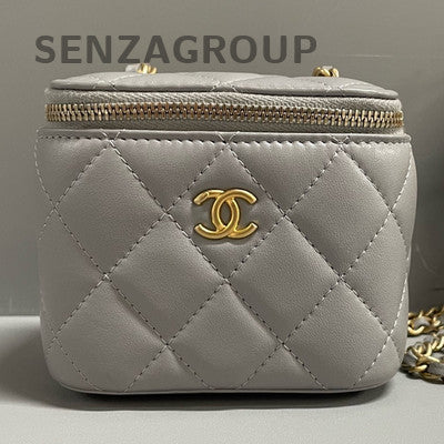 Chanel Grey Lambskin Mini Square Bag with Gold Ball Chain Crossbody