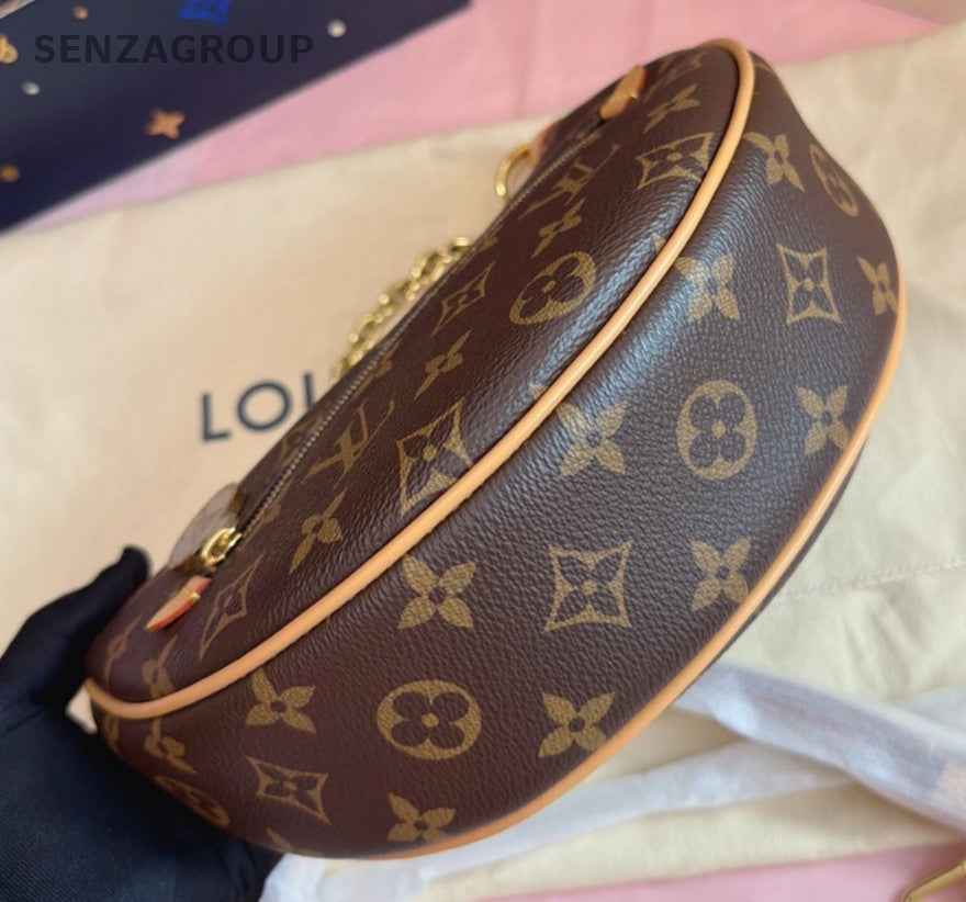 Louis Vuitton Loop Monogram Chain Shoulder Crossbody Brown Gold Women Classic