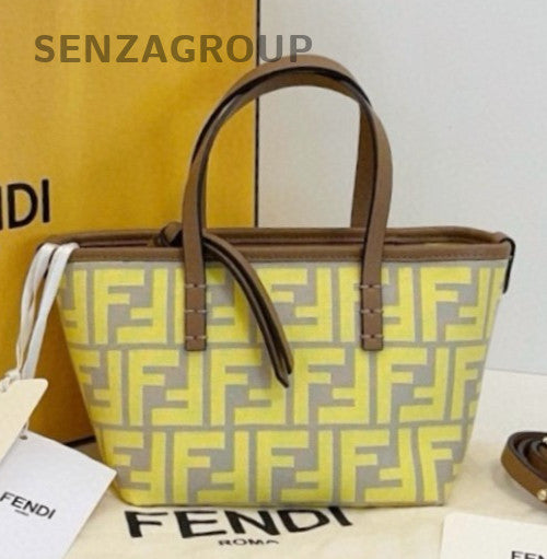 Fendi Roll Mini Tote Handbag Crossbody Yellow Used Women Classic Designer