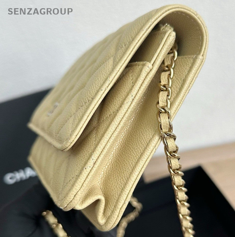Chanel Diamond WOC Chain Shoulder Bag Crossbody Yellow Gold Women Classic