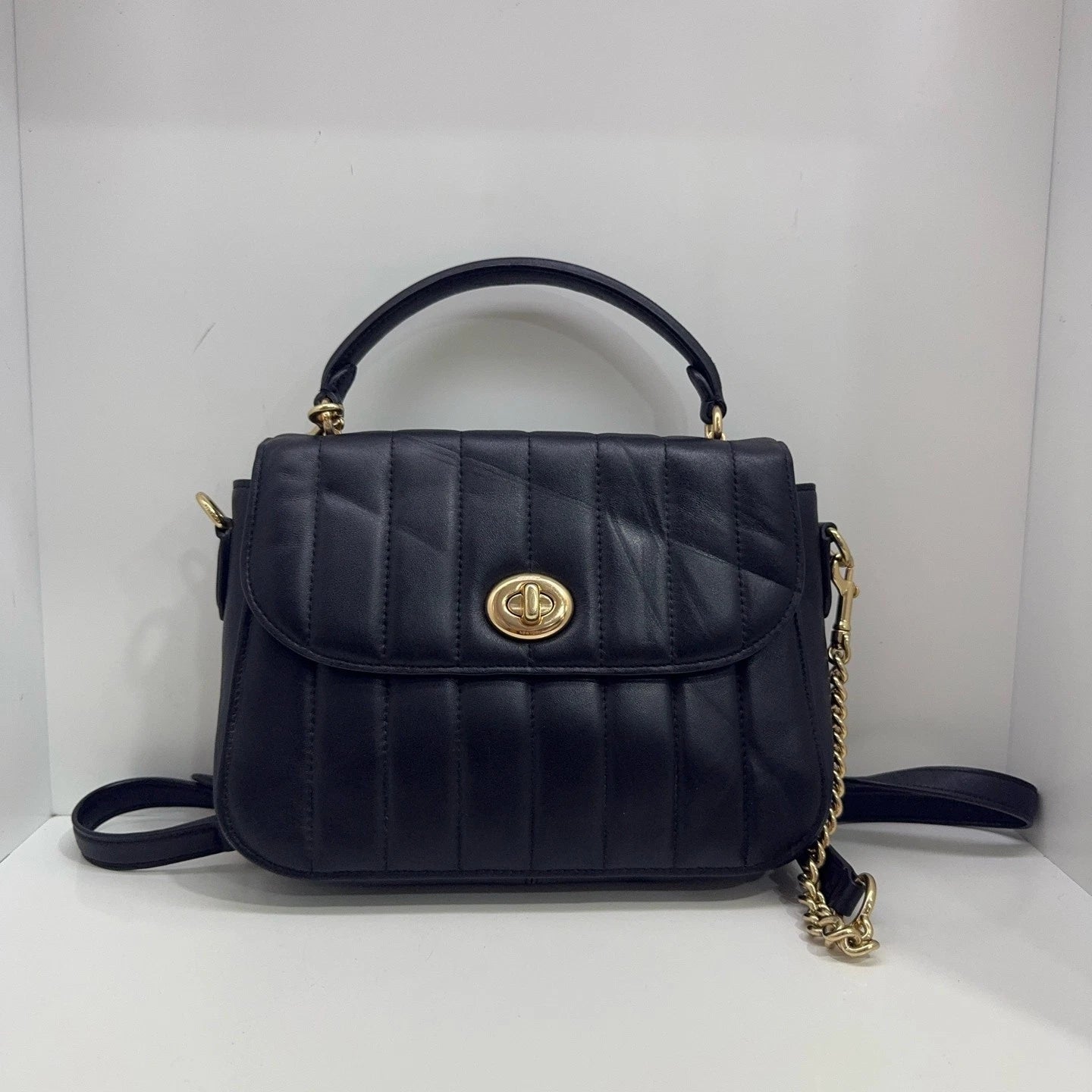Coach Black Quilted Leather Marlie 24 Crossbody Handbag For Women