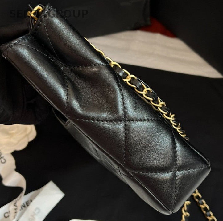 Chanel 24B 2Way Top Handle Bag Chain Crossbody Black Gold Women Classic