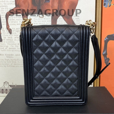 Chanel Le Boy Black Gold Calfskin Chain Shoulder Crossbody Bag Classic