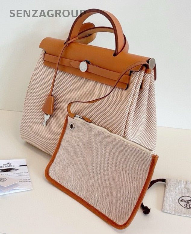 Hermes Herbag31 Top Handle Bag Shoulder Bag Crossbody Brown Silver Women Fashion