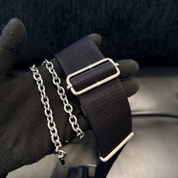 Prada Nylon 3-in-1 Chain Shoulder Crossbody Bag Black Silver Women D