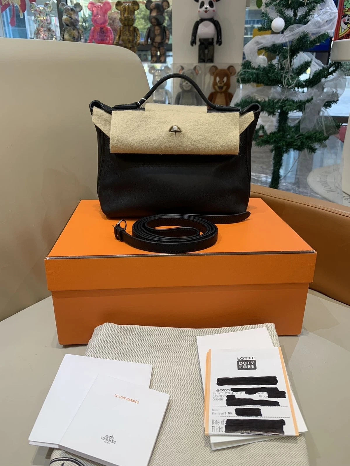 Hermes Mini 2424 Black Silver Volupto Leather Handbag For Women